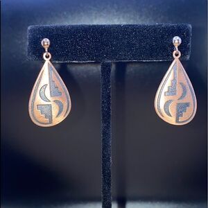 Copper southwestern design dangle spoon post earrings